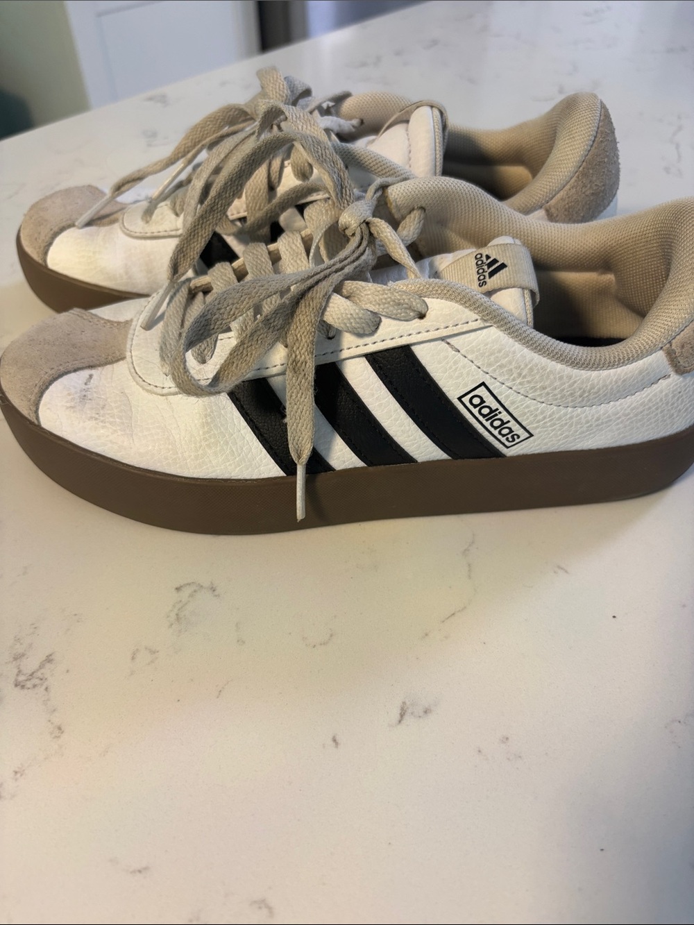 adidas White Black Sneakers with Brown Sole